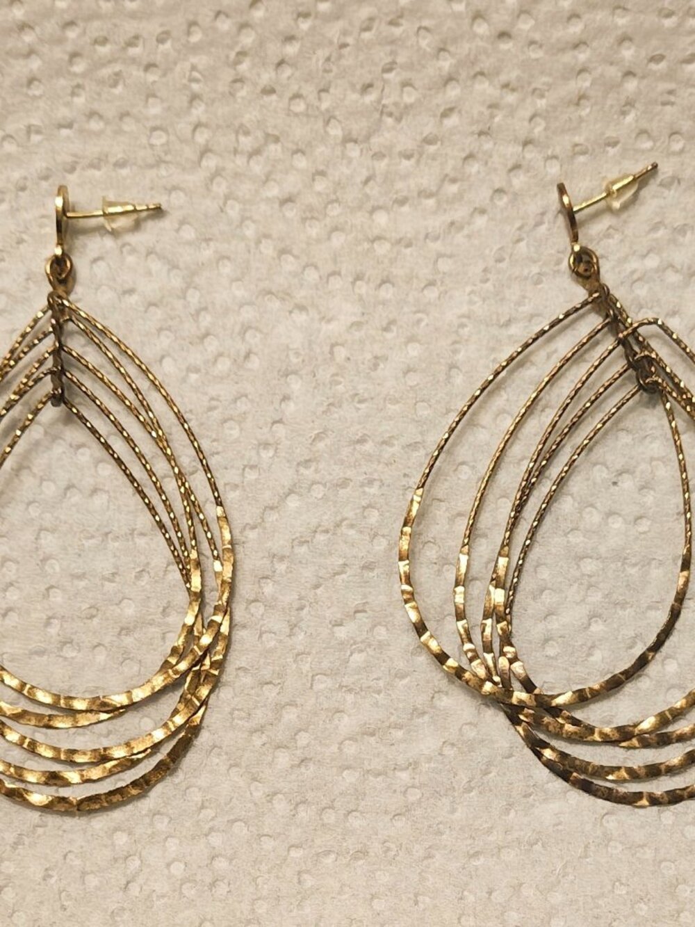 Italian earing textured multi–tear drop earing in 14KGold plated sterling silver